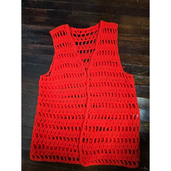 Vintage 1960s 1970s Red Crochet Knit Sweater Vest Hippie Mod - Picture 5 of 8
